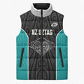 Custom New Zealand Stingray Oztag Sleeveless Puffer Jacket Tag Rugby Maori Pattern Black Version