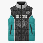 Custom New Zealand Stingray Oztag Sleeveless Puffer Jacket Tag Rugby Maori Pattern Black Version