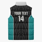 Custom New Zealand Stingray Oztag Sleeveless Puffer Jacket Tag Rugby Maori Pattern Black Version