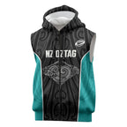 Custom New Zealand Stingray Oztag Sleeveless Zip Hoodie Tag Rugby Maori Pattern Black Version