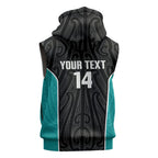 Custom New Zealand Stingray Oztag Sleeveless Zip Hoodie Tag Rugby Maori Pattern Black Version
