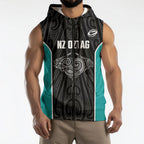 Custom New Zealand Stingray Oztag Sleeveless Zip Hoodie Tag Rugby Maori Pattern Black Version