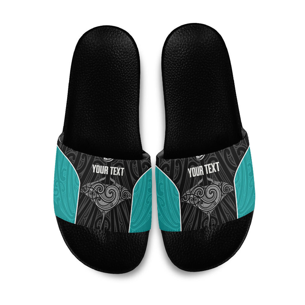 Custom New Zealand Stingray Oztag Slide Sandals Tag Rugby Maori Pattern Black Version