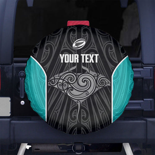 Custom New Zealand Stingray Oztag Spare Tire Cover Tag Rugby Maori Pattern Black Version