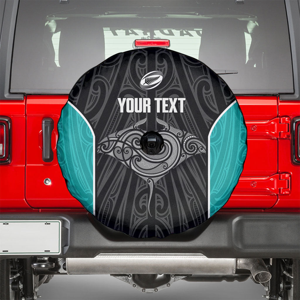 Custom New Zealand Stingray Oztag Spare Tire Cover Tag Rugby Maori Pattern Black Version