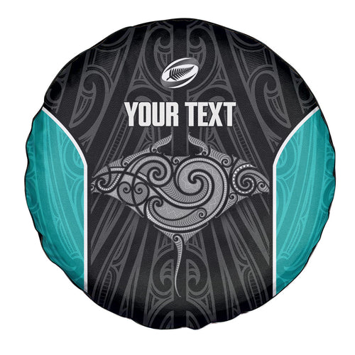 Custom New Zealand Stingray Oztag Spare Tire Cover Tag Rugby Maori Pattern Black Version