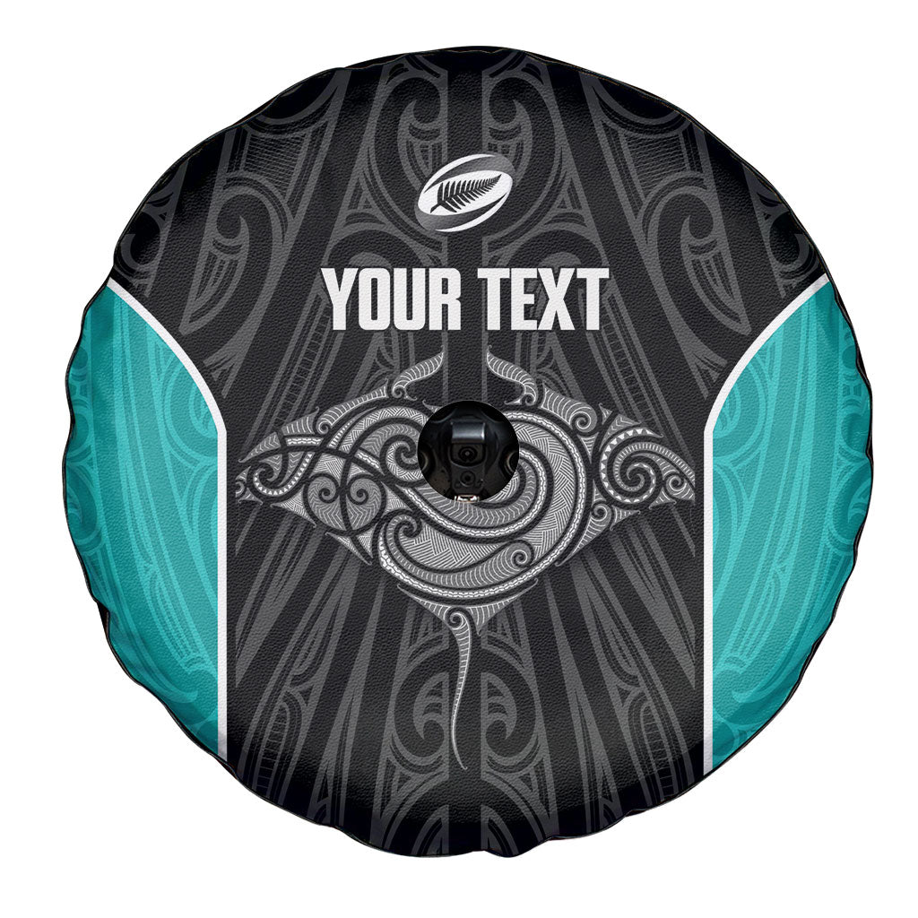 Custom New Zealand Stingray Oztag Spare Tire Cover Tag Rugby Maori Pattern Black Version