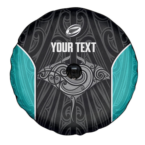 Custom New Zealand Stingray Oztag Spare Tire Cover Tag Rugby Maori Pattern Black Version