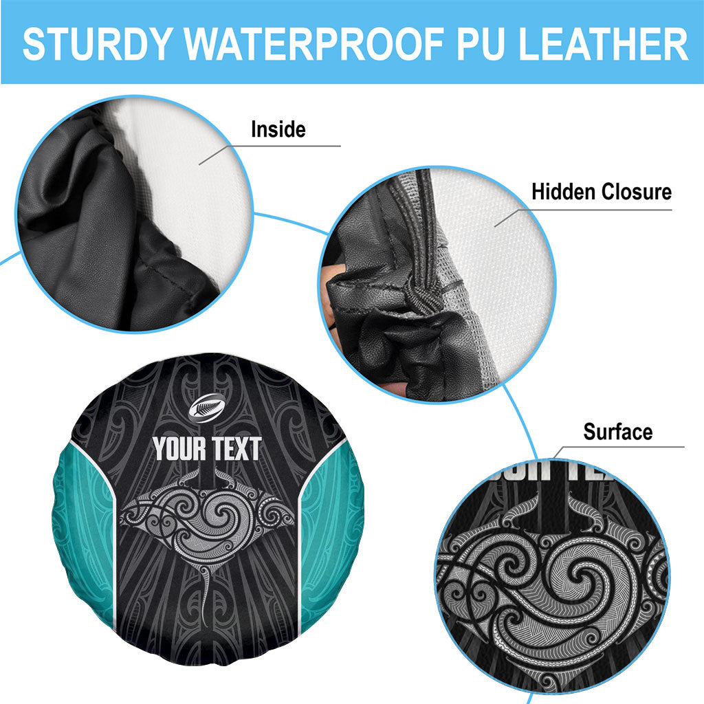 Custom New Zealand Stingray Oztag Spare Tire Cover Tag Rugby Maori Pattern Black Version