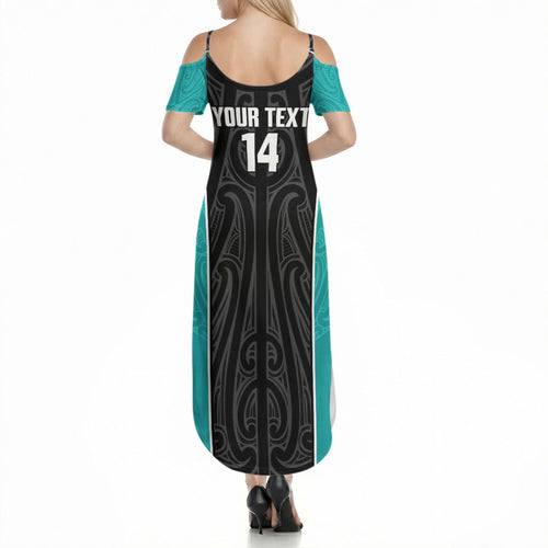 Custom New Zealand Stingray Oztag Summer Maxi Dress Tag Rugby Maori Pattern Black Version