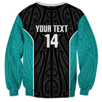 Custom New Zealand Stingray Oztag Sweatshirt Tag Rugby Maori Pattern Black Version