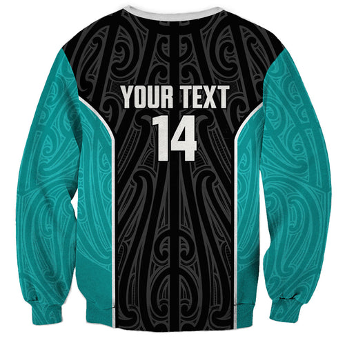 Custom New Zealand Stingray Oztag Sweatshirt Tag Rugby Maori Pattern Black Version