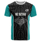 Custom New Zealand Stingray Oztag T Shirt Tag Rugby Maori Pattern Black Version