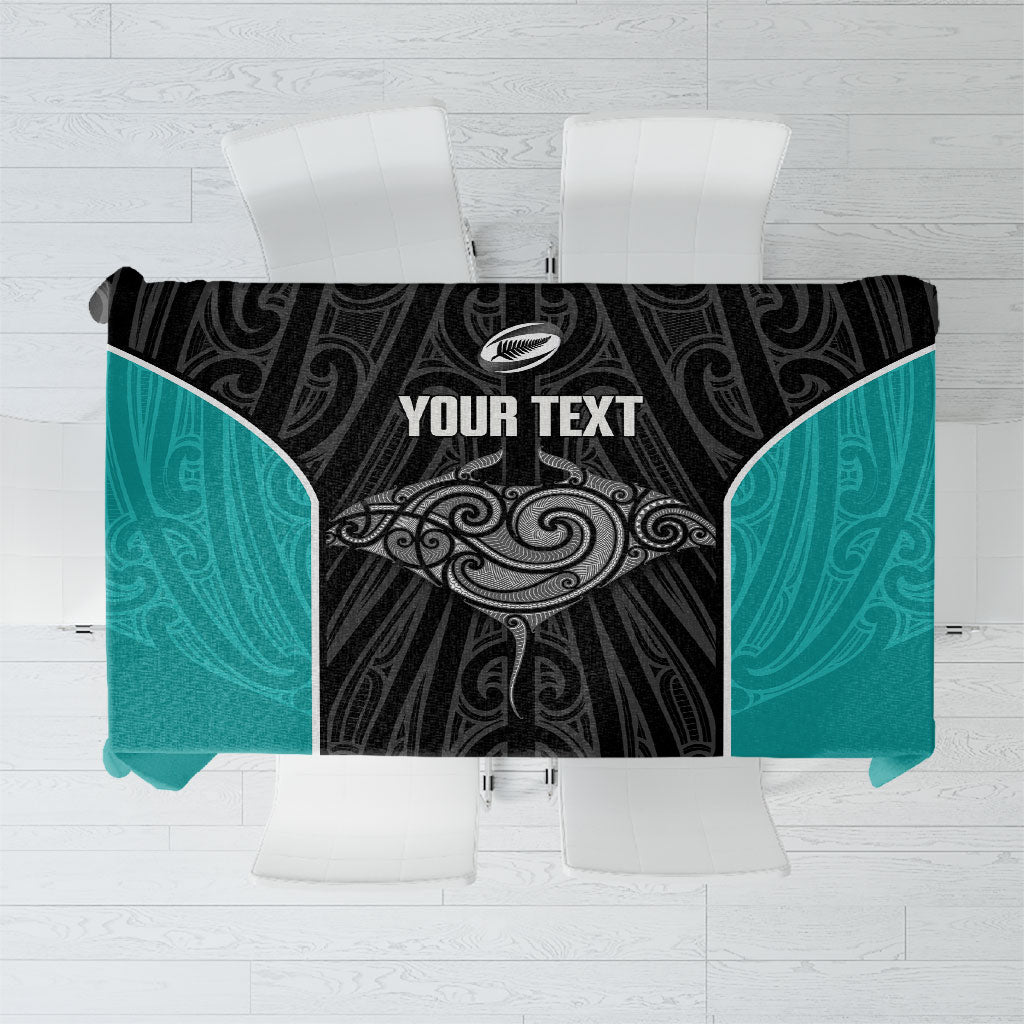 Custom New Zealand Stingray Oztag Tablecloth Tag Rugby Maori Pattern Black Version