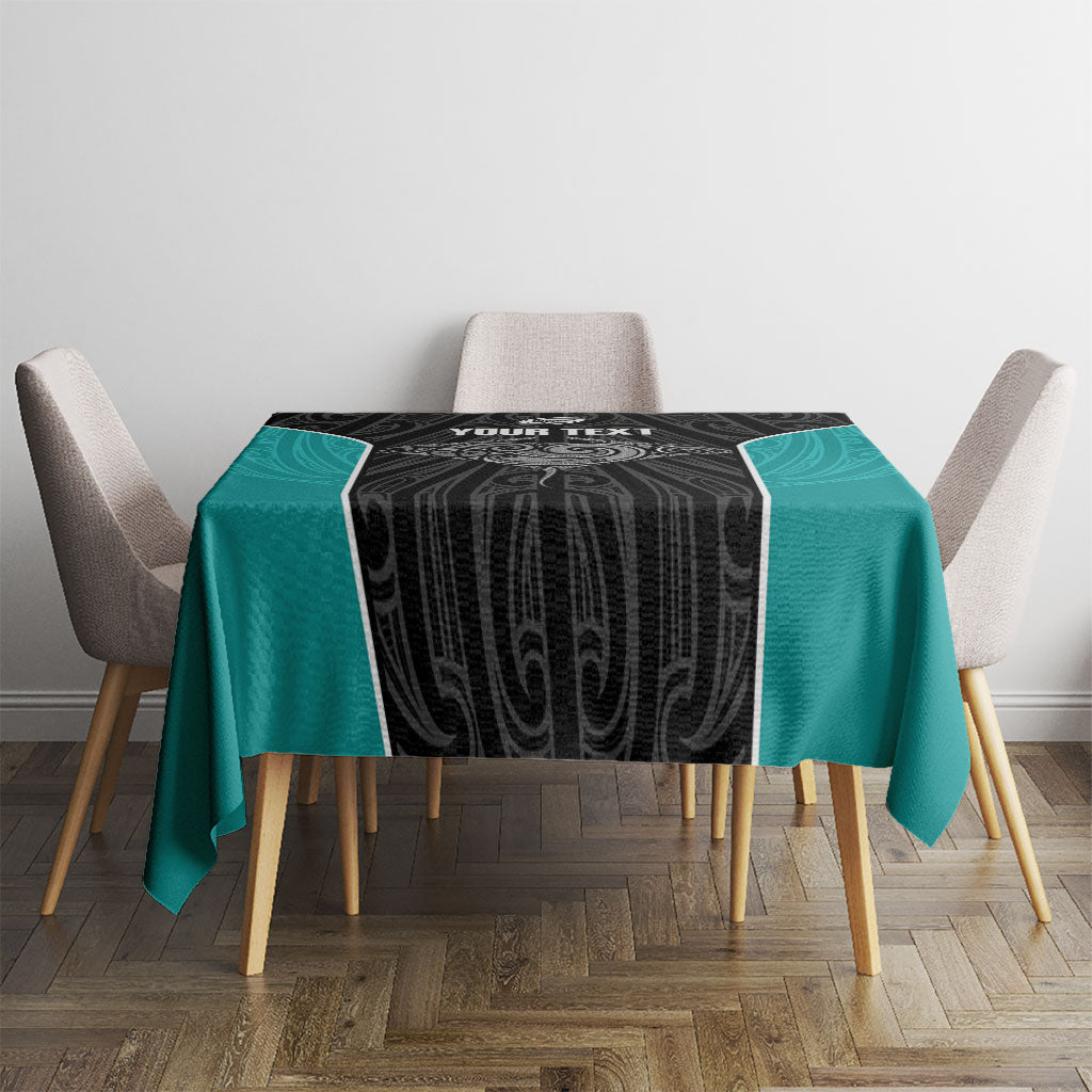 Custom New Zealand Stingray Oztag Tablecloth Tag Rugby Maori Pattern Black Version