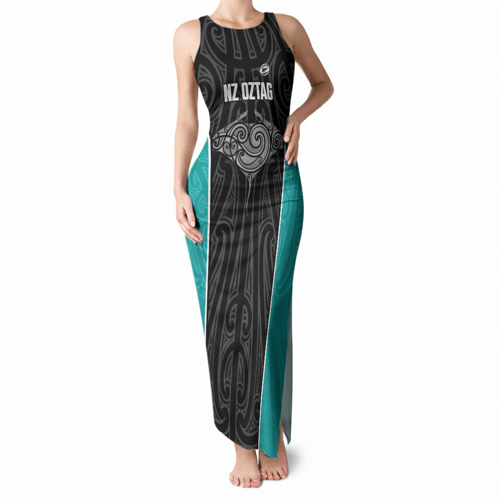 Custom New Zealand Stingray Oztag Tank Maxi Dress Tag Rugby Maori Pattern Black Version