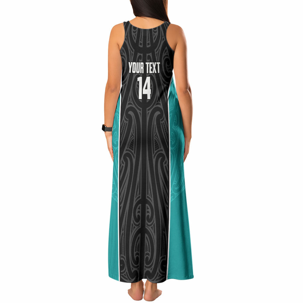 Custom New Zealand Stingray Oztag Tank Maxi Dress Tag Rugby Maori Pattern Black Version