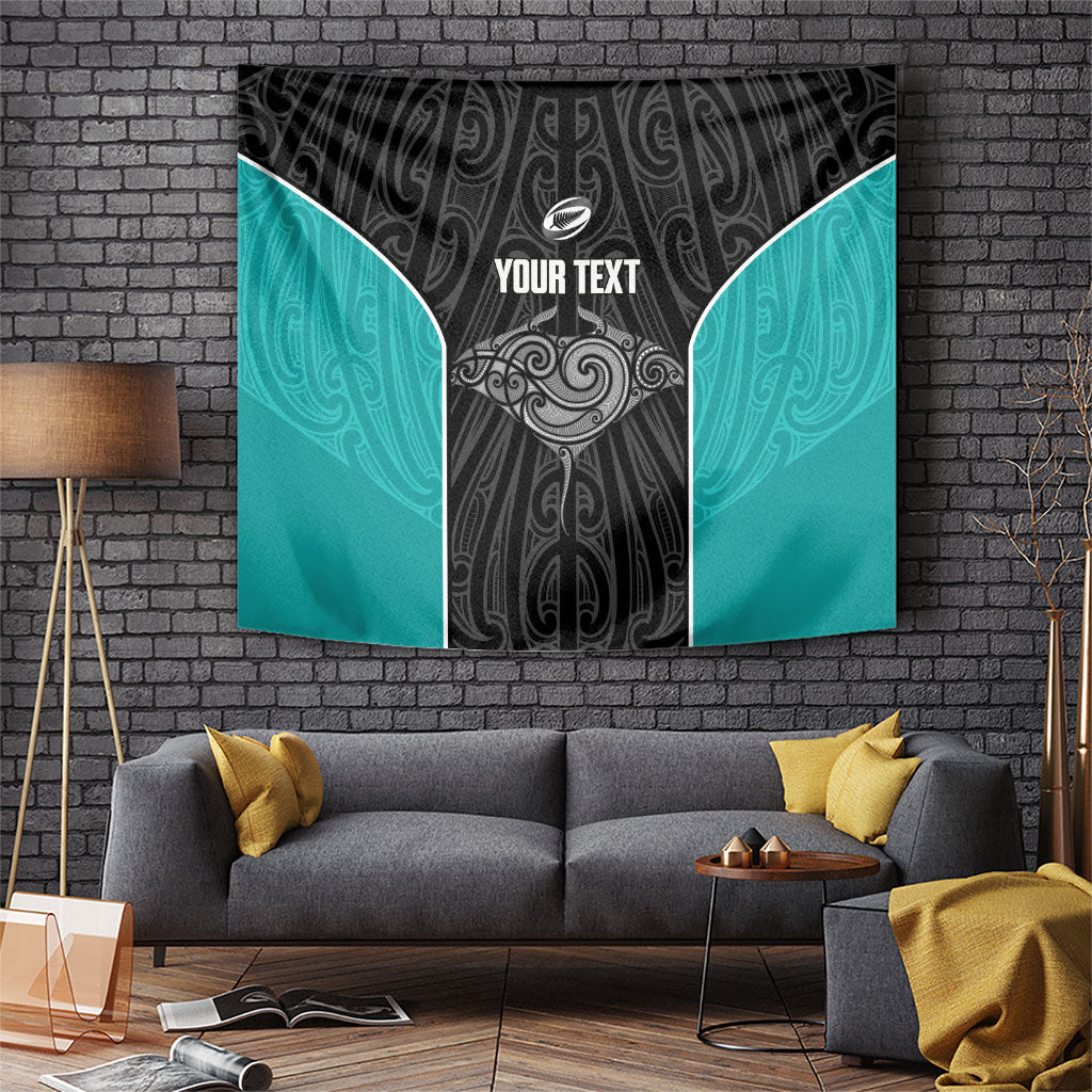 Custom New Zealand Stingray Oztag Tapestry Tag Rugby Maori Pattern Black Version
