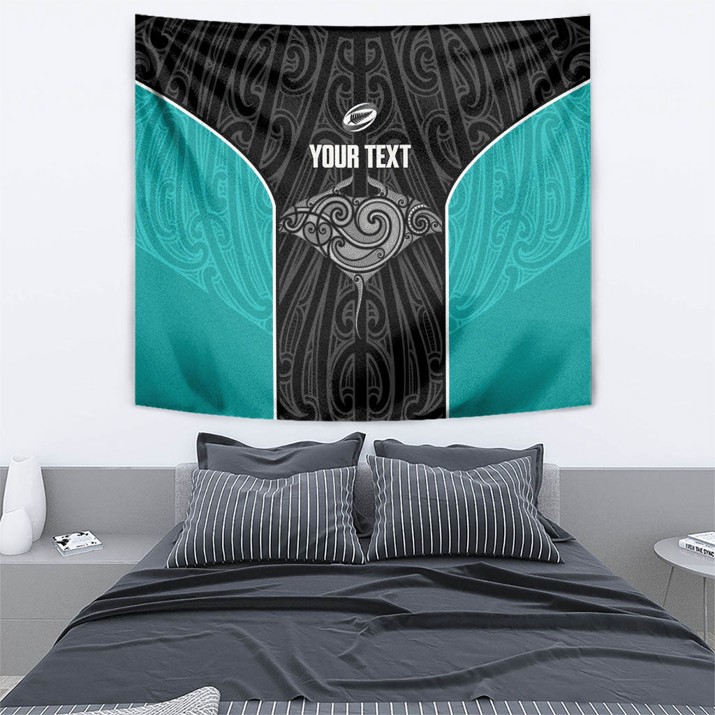Custom New Zealand Stingray Oztag Tapestry Tag Rugby Maori Pattern Black Version