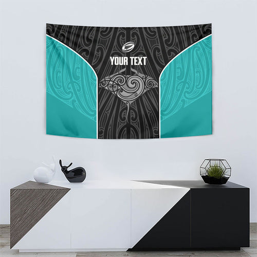 Custom New Zealand Stingray Oztag Tapestry Tag Rugby Maori Pattern Black Version