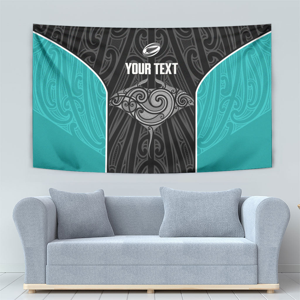 Custom New Zealand Stingray Oztag Tapestry Tag Rugby Maori Pattern Black Version
