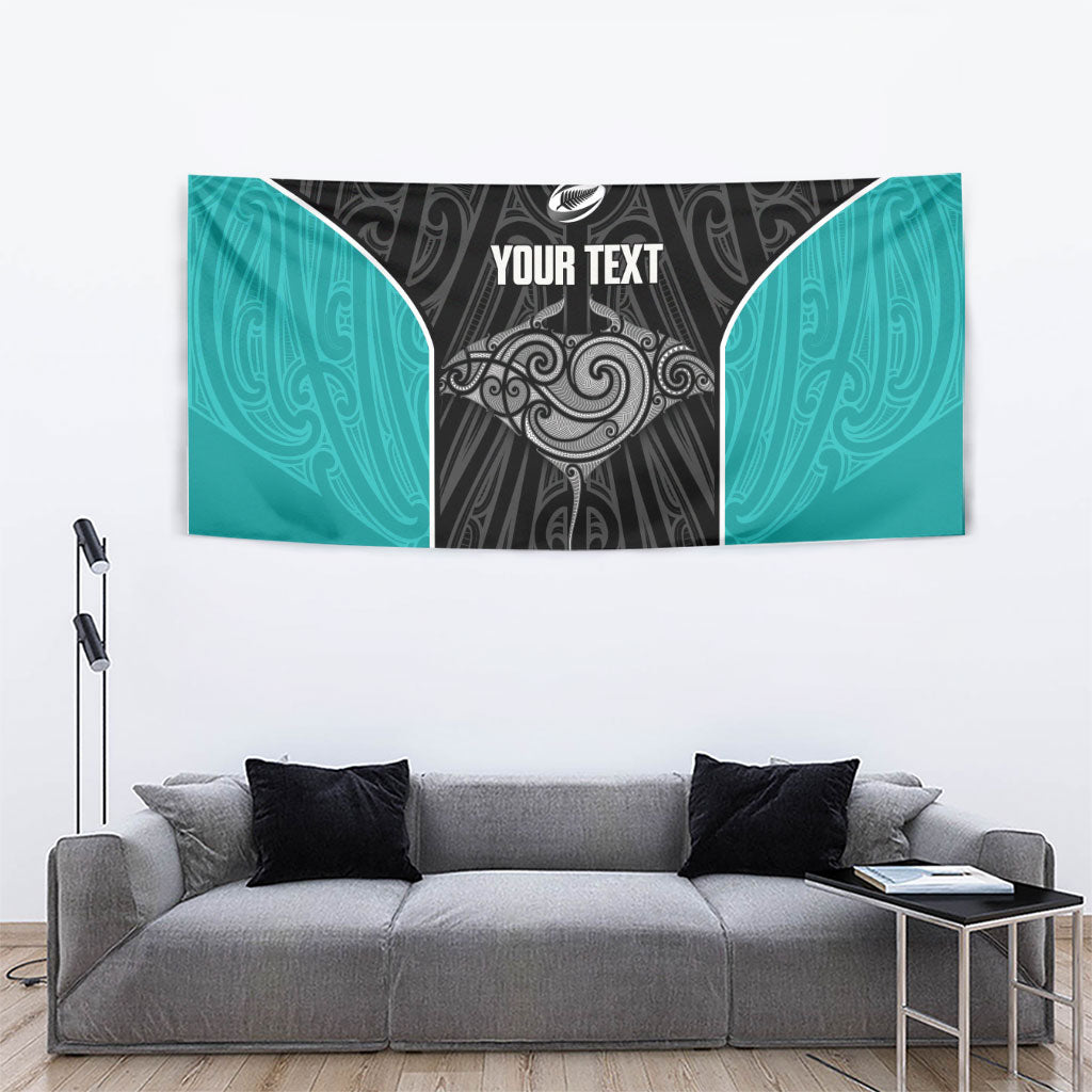Custom New Zealand Stingray Oztag Tapestry Tag Rugby Maori Pattern Black Version