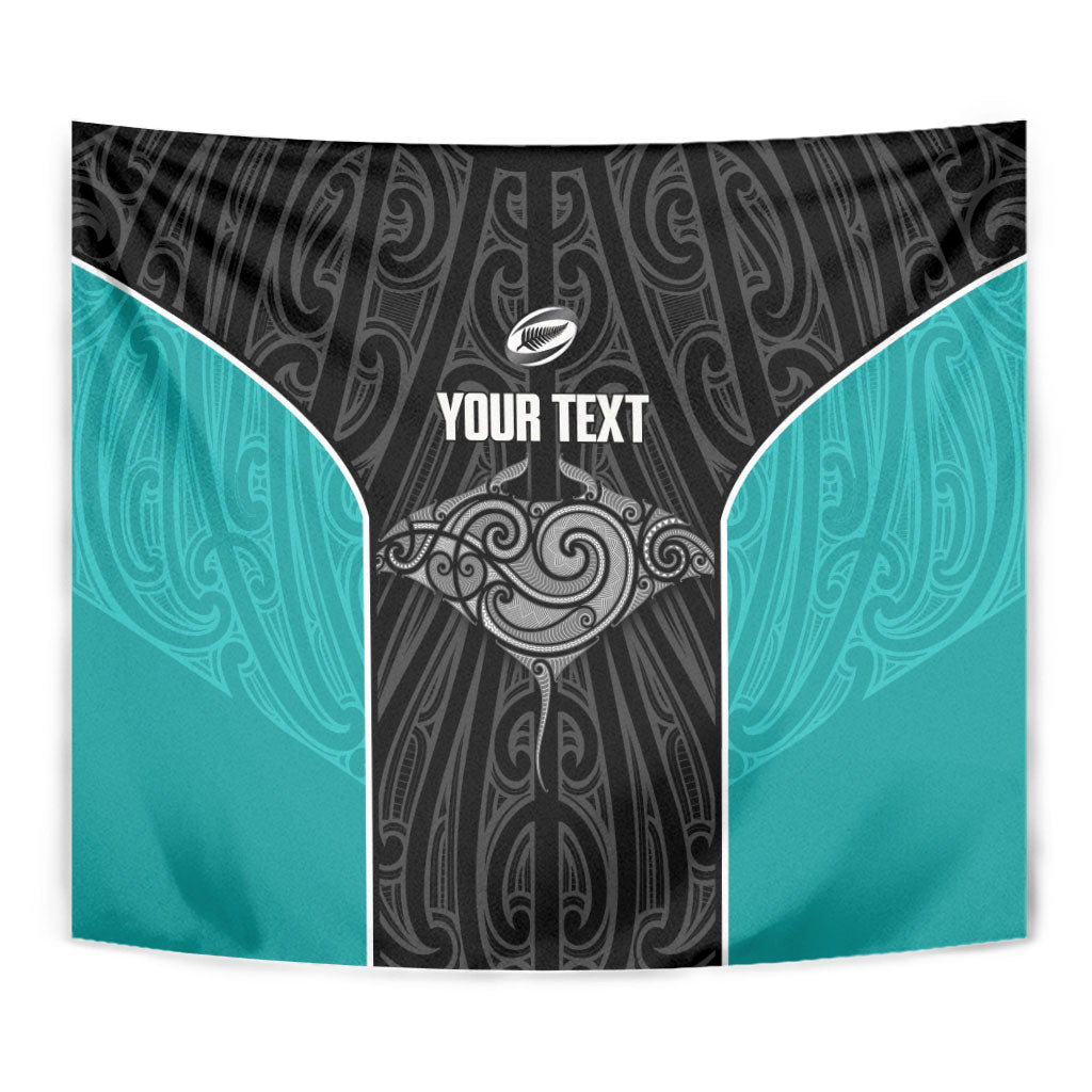 Custom New Zealand Stingray Oztag Tapestry Tag Rugby Maori Pattern Black Version