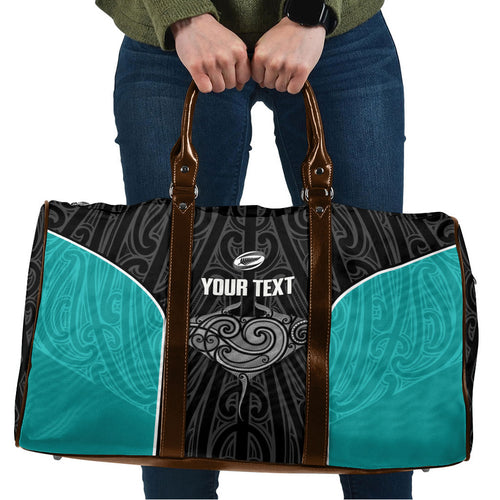 Custom New Zealand Stingray Oztag Travel Bag Tag Rugby Maori Pattern Black Version