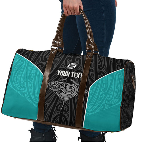 Custom New Zealand Stingray Oztag Travel Bag Tag Rugby Maori Pattern Black Version