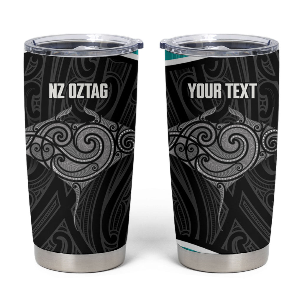 Custom New Zealand Stingray Oztag Tumbler Cup Tag Rugby Maori Pattern Black Version