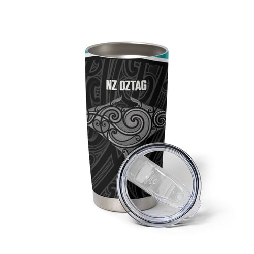 Custom New Zealand Stingray Oztag Tumbler Cup Tag Rugby Maori Pattern Black Version