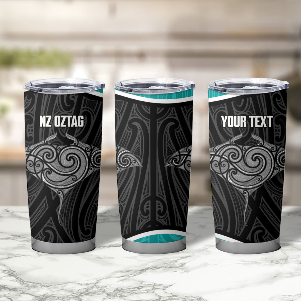 Custom New Zealand Stingray Oztag Tumbler Cup Tag Rugby Maori Pattern Black Version