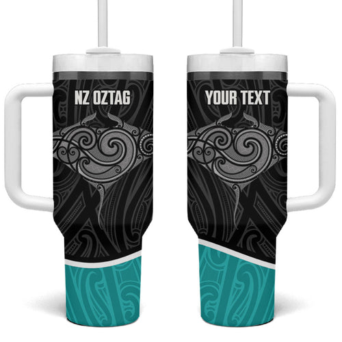 Custom New Zealand Stingray Oztag Tumbler With Handle Tag Rugby Maori Pattern Black Version
