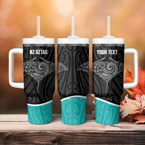Custom New Zealand Stingray Oztag Tumbler With Handle Tag Rugby Maori Pattern Black Version