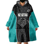 Custom New Zealand Stingray Oztag Wearable Blanket Hoodie Tag Rugby Maori Pattern Black Version