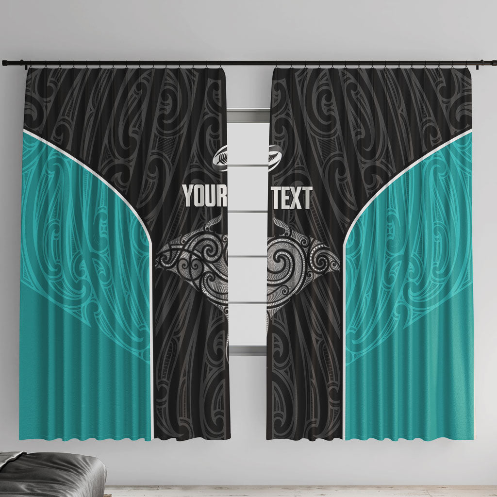Custom New Zealand Stingray Oztag Window Curtain Tag Rugby Maori Pattern Black Version