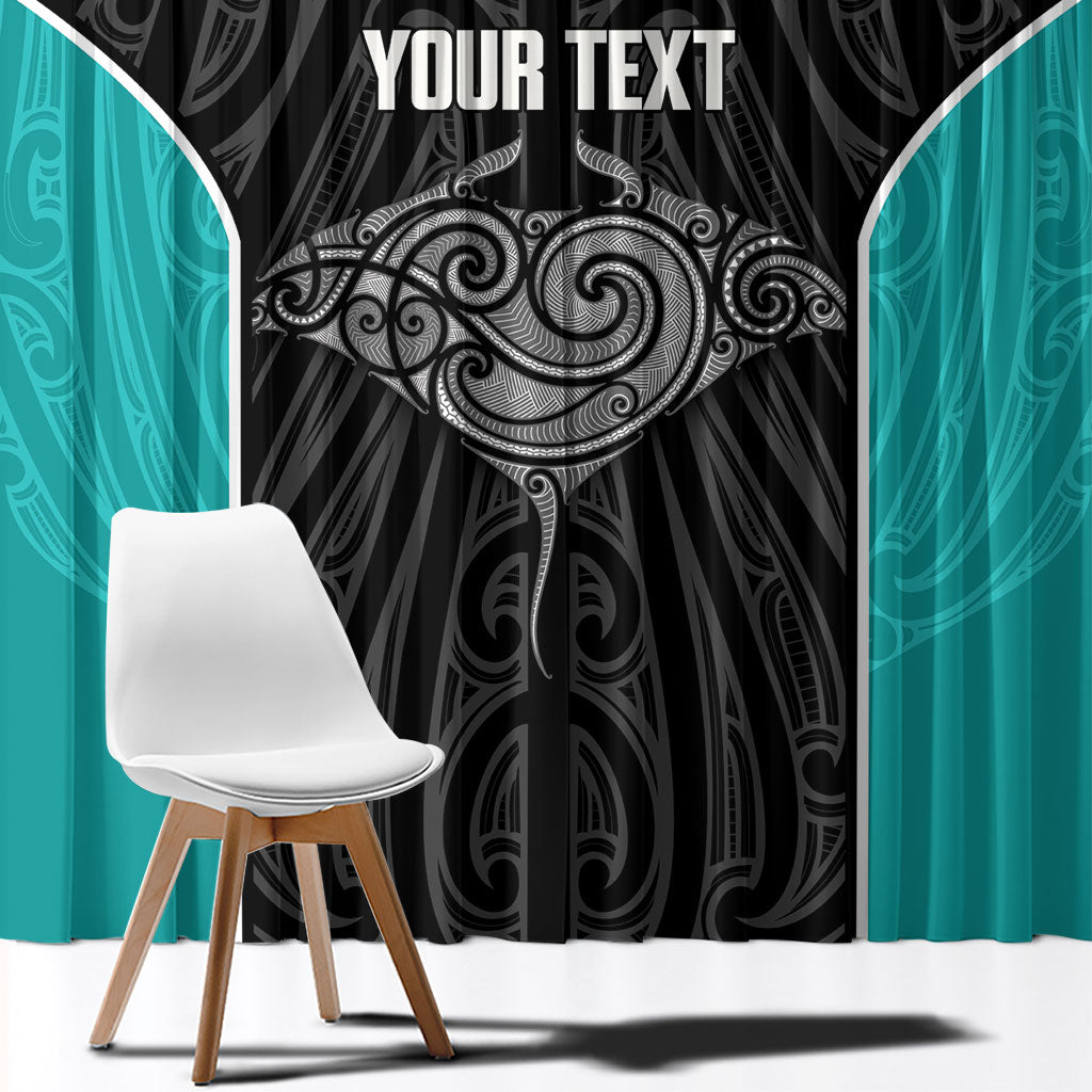 Custom New Zealand Stingray Oztag Window Curtain Tag Rugby Maori Pattern Black Version