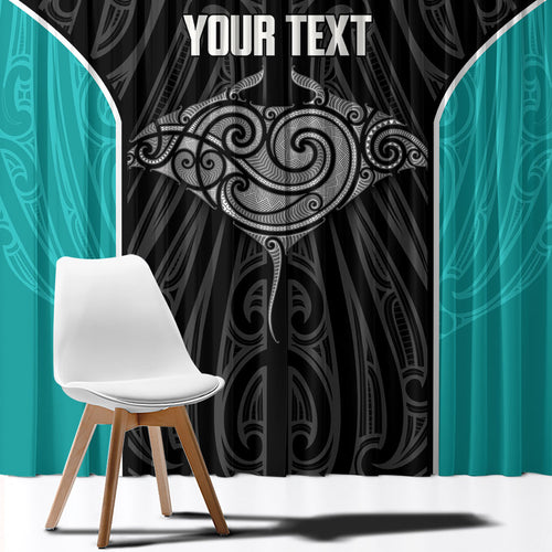 Custom New Zealand Stingray Oztag Window Curtain Tag Rugby Maori Pattern Black Version