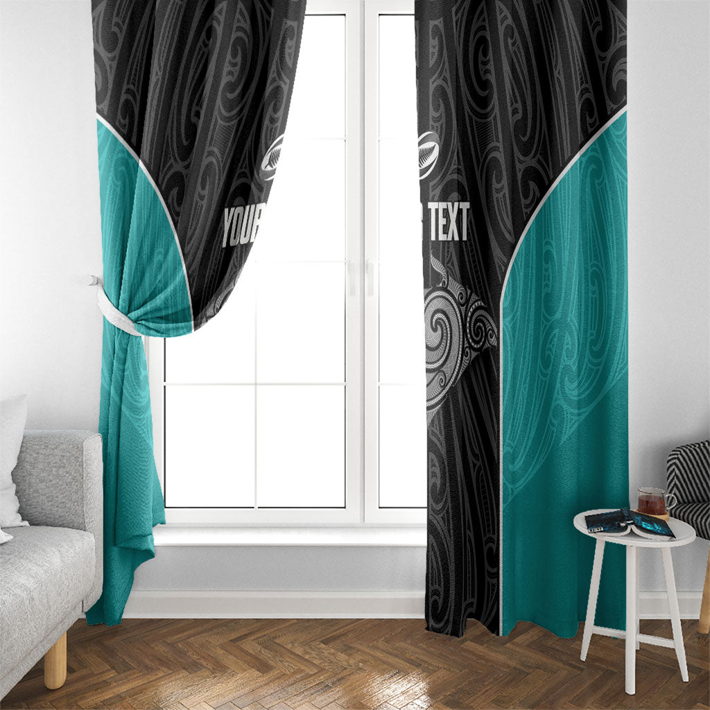 Custom New Zealand Stingray Oztag Window Curtain Tag Rugby Maori Pattern Black Version