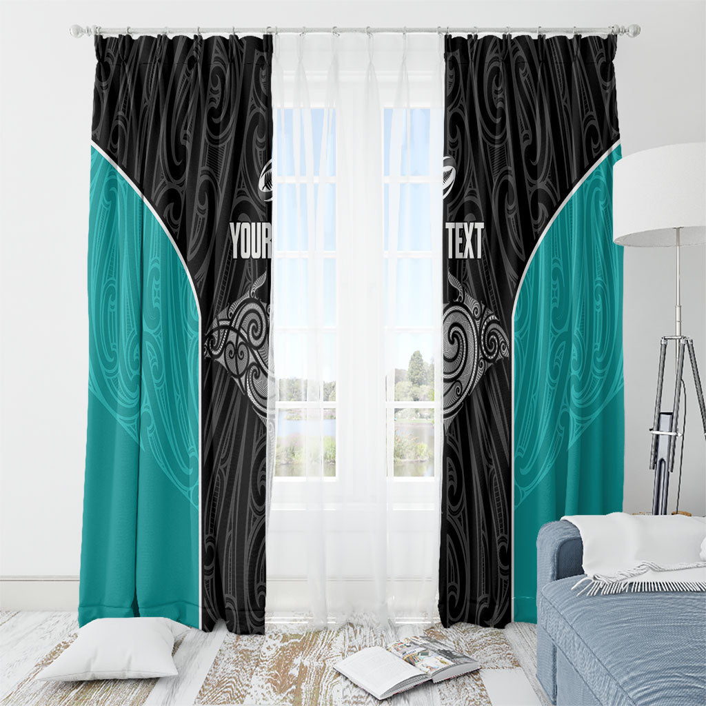 Custom New Zealand Stingray Oztag Window Curtain Tag Rugby Maori Pattern Black Version