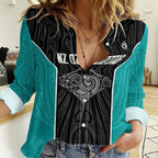 Custom New Zealand Stingray Oztag Women Casual Shirt Tag Rugby Maori Pattern Black Version