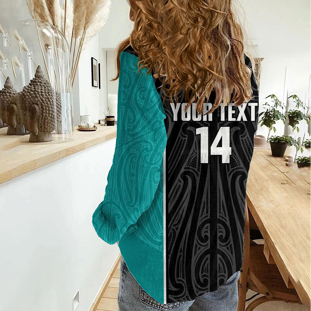 Custom New Zealand Stingray Oztag Women Casual Shirt Tag Rugby Maori Pattern Black Version