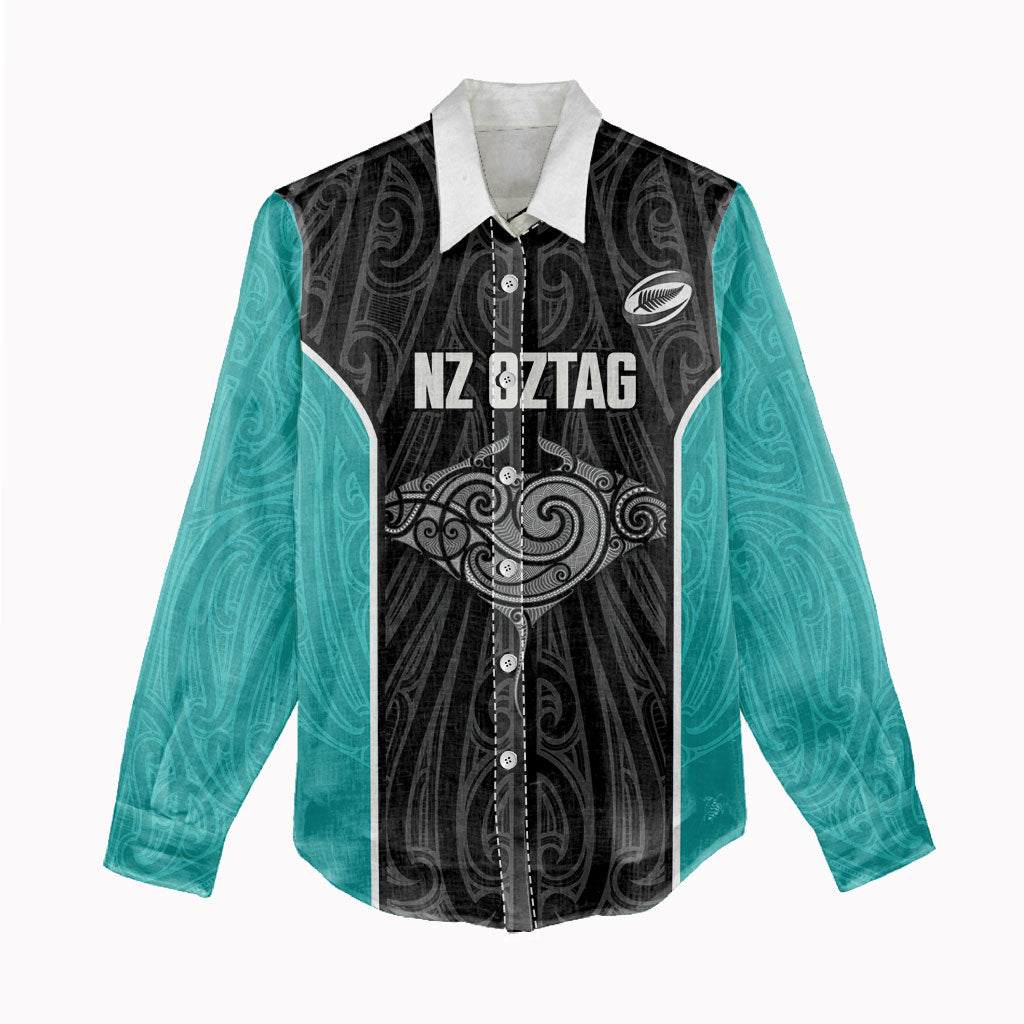 Custom New Zealand Stingray Oztag Women Casual Shirt Tag Rugby Maori Pattern Black Version