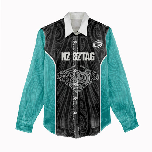 Custom New Zealand Stingray Oztag Women Casual Shirt Tag Rugby Maori Pattern Black Version