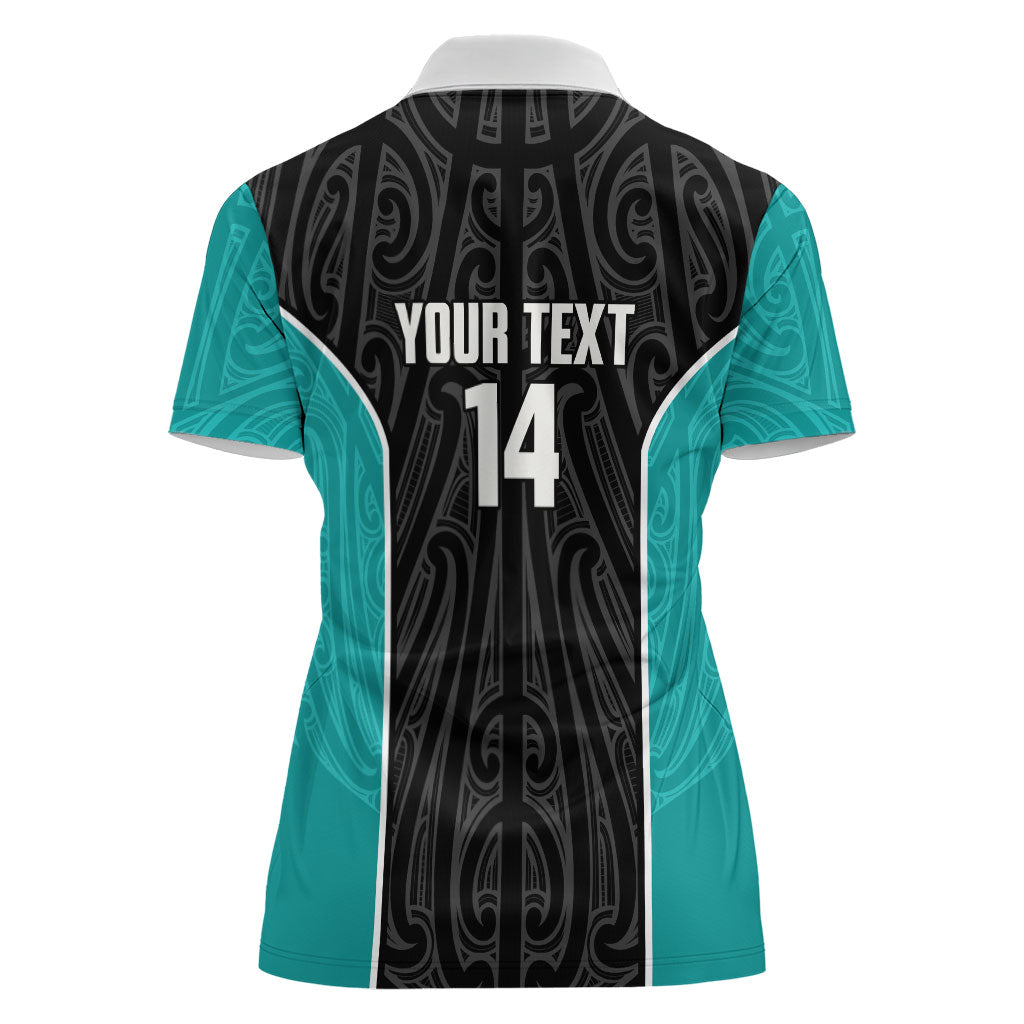 Custom New Zealand Stingray Oztag Women Polo Shirt Tag Rugby Maori Pattern Black Version