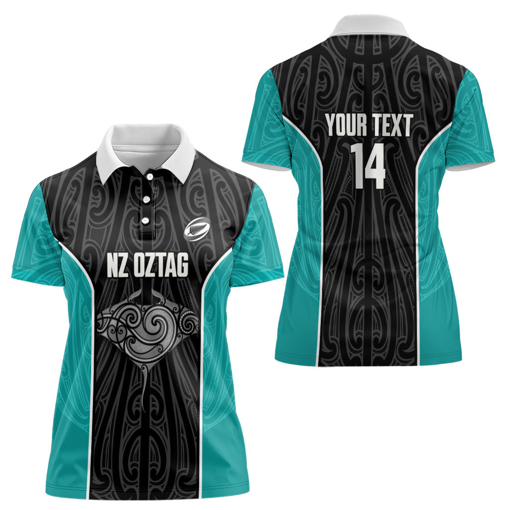 Custom New Zealand Stingray Oztag Women Polo Shirt Tag Rugby Maori Pattern Black Version