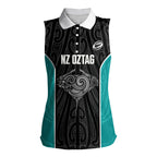 Custom New Zealand Stingray Oztag Women Sleeveless Polo Shirt Tag Rugby Maori Pattern Black Version