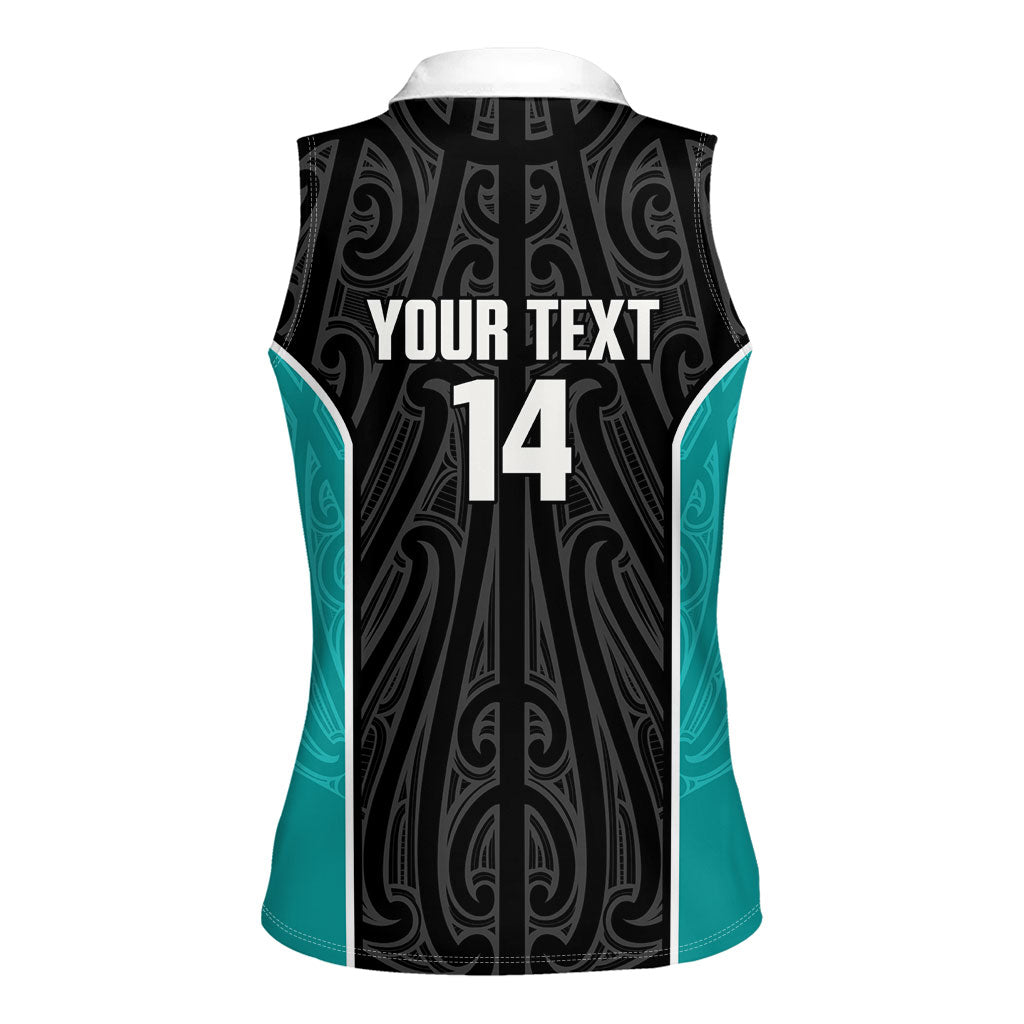 Custom New Zealand Stingray Oztag Women Sleeveless Polo Shirt Tag Rugby Maori Pattern Black Version