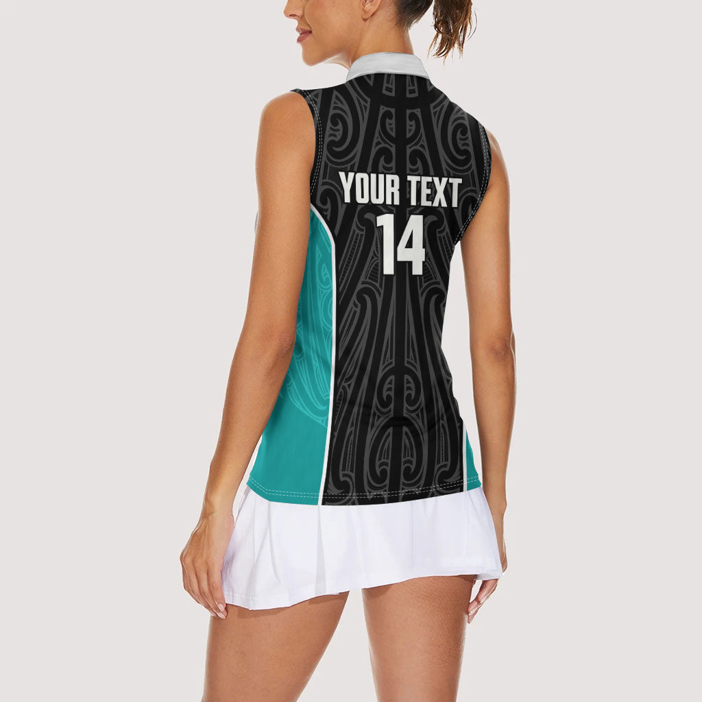 Custom New Zealand Stingray Oztag Women Sleeveless Polo Shirt Tag Rugby Maori Pattern Black Version