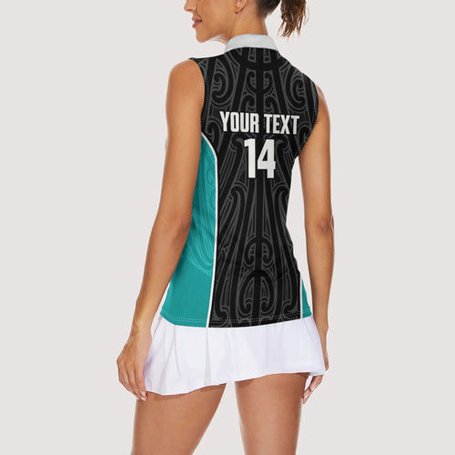 Custom New Zealand Stingray Oztag Women Sleeveless Polo Shirt Tag Rugby Maori Pattern Black Version